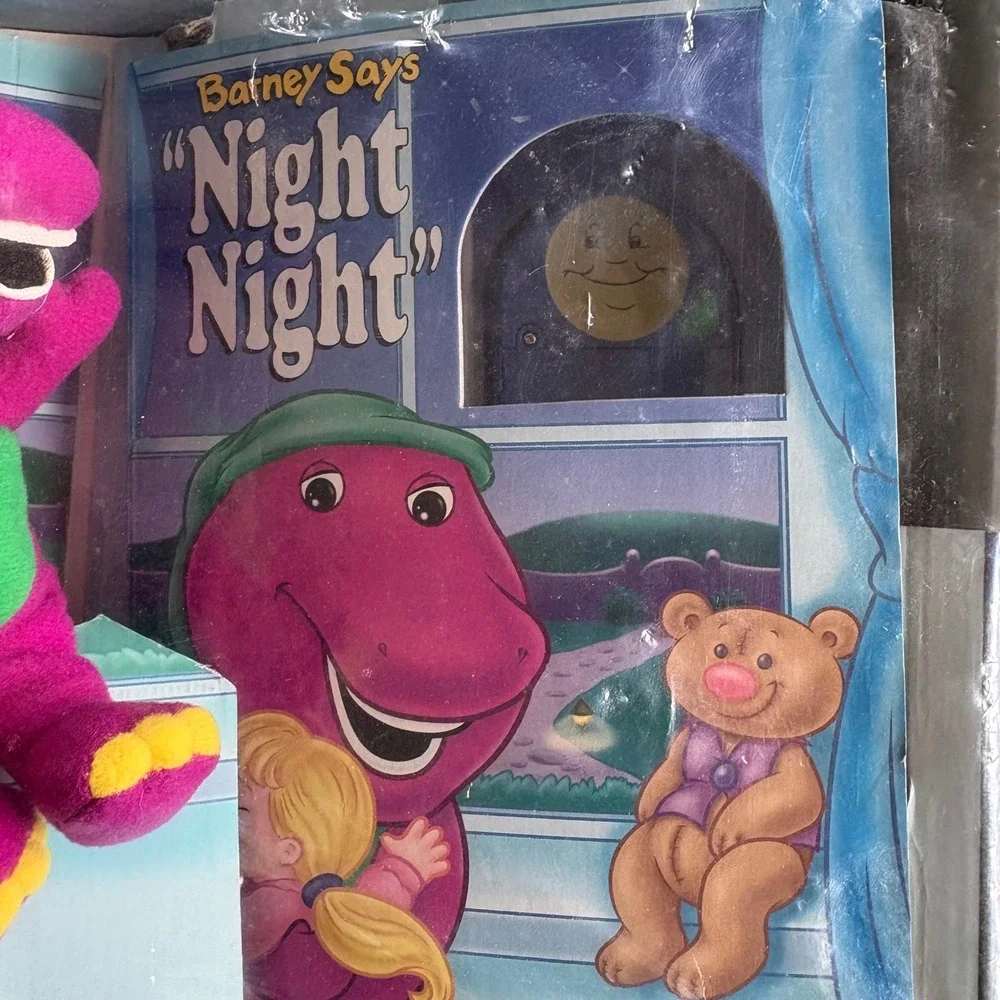 Vintage 1998 Barney Night Night Gift Set Plush Board Book Light Up Toy NEW